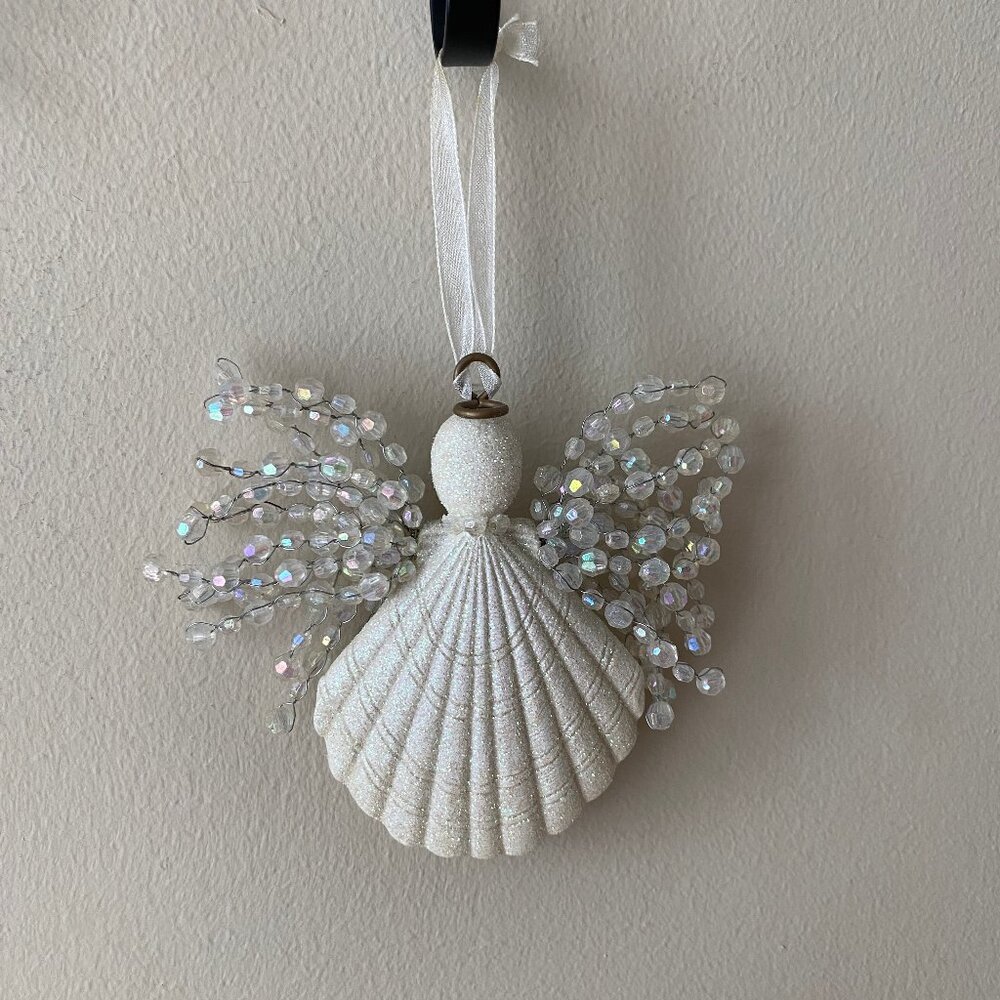 2 for $20 Angel Ornaments – 1 Carved Wood + 1 Sparkly Shell with Beaded Wings - Picture 13 of 14